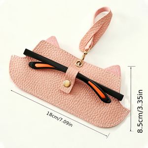 Estuche para Gafas con Forma de Gato, Bonito y Moderno, con Llavero, Bolsa Portátil de Cuero PU con Cierre a Presión para Mujer, Organizador Diario para Bolso - Product Image 3