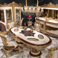 Ensemble de table à manger réglable en bois de luxe classique turc royal haut de gamme, meubles de salle à manger personnalisés