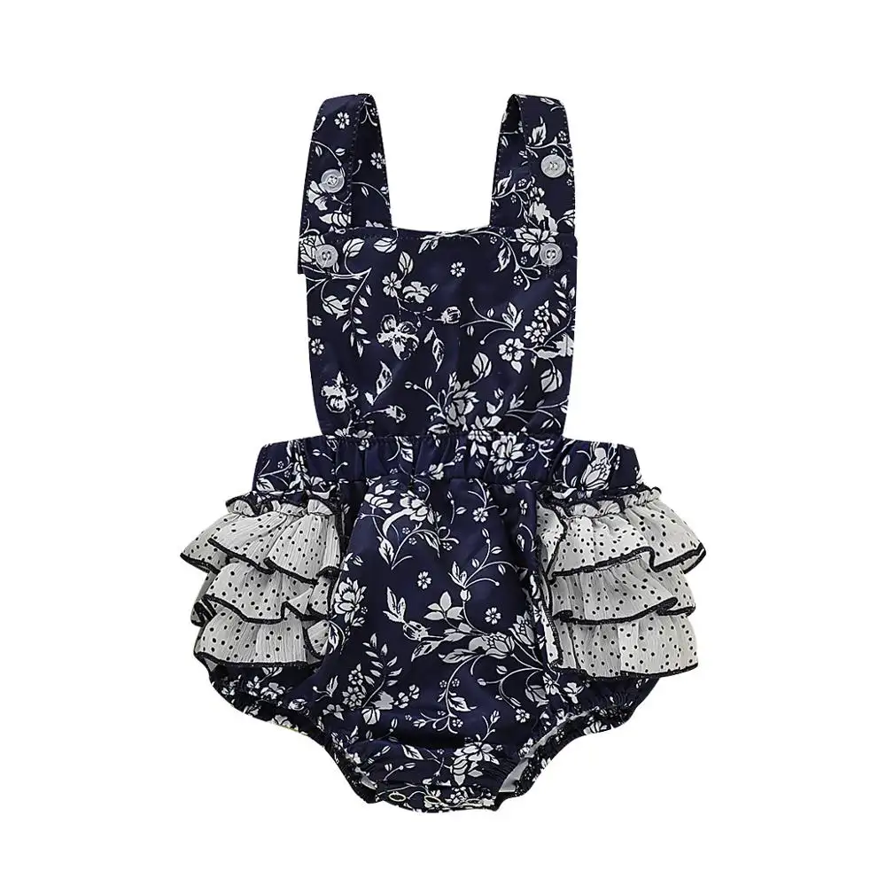Wholesale summer baby jumpsuit floral suspender diaper bubble baby romper toddler clothing romper