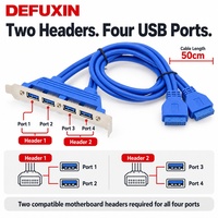 Kabel Braket Panel Belakang DFX 4 Port USB 3.0 50cm 5Gbps Dual 19Pin 20Pin Header Motherboard Female ke USB-A Female untuk Casing PC