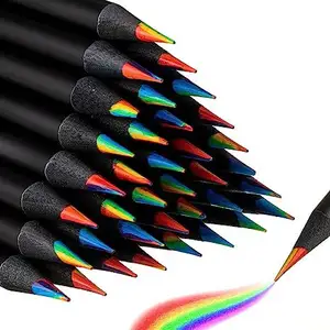 现代新颖设计批发价格铅笔手写笔7色芯黑色七色铅笔彩虹画彩色铅笔