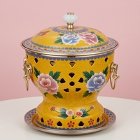 Ustensiles de cuisine chinois antiadhésifs Deyanhaohuo avec surface émaillée, fond en cuivre et poignée dorée pour la restauration, les buffets et les hot pots