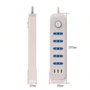 Multipresa in Rame Puro a 5 Prese con 3 Porte USB-A, <span class=keywords><strong>Corrente</strong></span> Nominale 10A, Standard Cileno, per Uso Domestico - Product Image 1