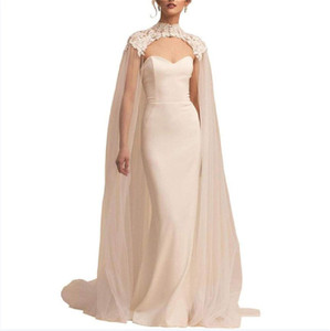 Capa transparente con cuello levantado pequeño con decoración de botones con apliques de encaje y chal de malla para <span class=keywords><strong>disfraz</strong></span> de <span class=keywords><strong>novia</strong></span>, <span class=keywords><strong>velo</strong></span> de <span class=keywords><strong>novia</strong></span> - Product Image 5