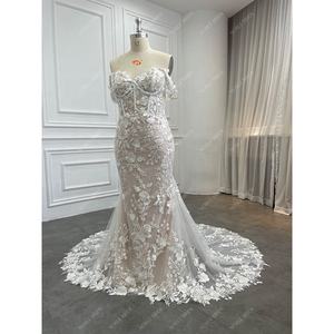 थोक महिलाओं सुरुचिपूर्ण पत्ती पुष्प फीता सेक्सी भ्रम कोर्सेट मरमेड शादी की पोशाक पहले से शर्त महिलाओं तंग फिट ब्राइडल गाउन - Product Image 2