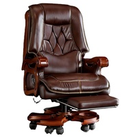 Chaise de bureau en bois massif, chaise de patron haut de gamme en cuir véritable, chaise de direction inclinable et pivotante, chaise grand luxe en cuir