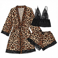 Robe de nuit mi-longue sexy en dentelle et satin tricoté à imprimé léopard pour femme, dos nu, en tissu fin à maintien léger, XL, Spandex