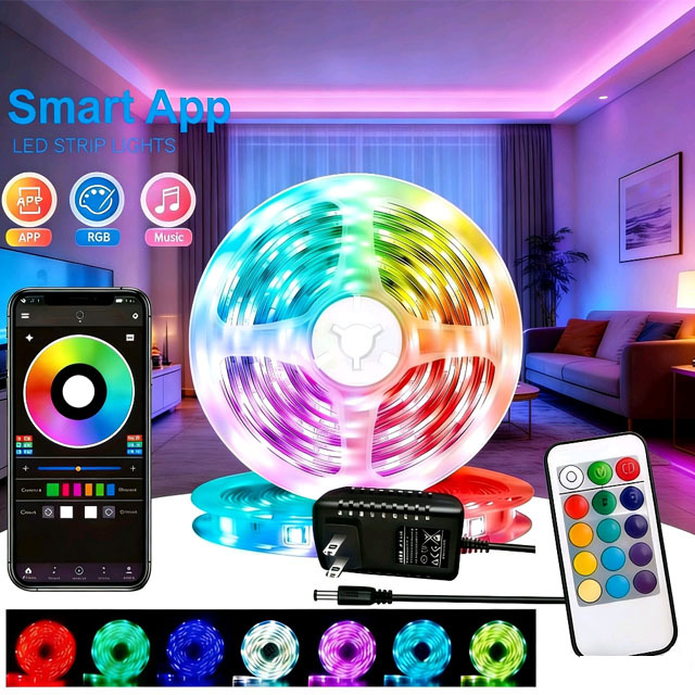 LED Strip Lights RGB 5050 LED Strips BT APP Control Color Changing DC 12V 30LEDS/M Per Meter for Bedroom Room Outdoor Bar