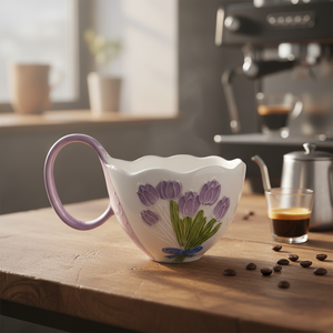 Sunflower Pattern 550ml Underglaze European Style <b>Ceramic</b> <b>Mug</b> & Yogurt Bowl with Spoon Dishwasher & Microwave Safe for Presents - Product Image 4