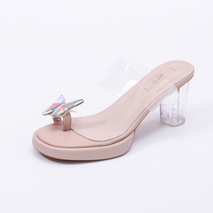 Sandales à talon épais transparent avec pince à cheville papillon colorée, plateforme imperméable pour l'extérieur, chaussures pour femmes - Product Image 1
