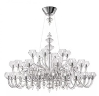 Grand lustre moderne en verre soufflé de Murano avec finition chromée, hauteur réglable, garantie de 5 ans, haute luminosité pour les salons