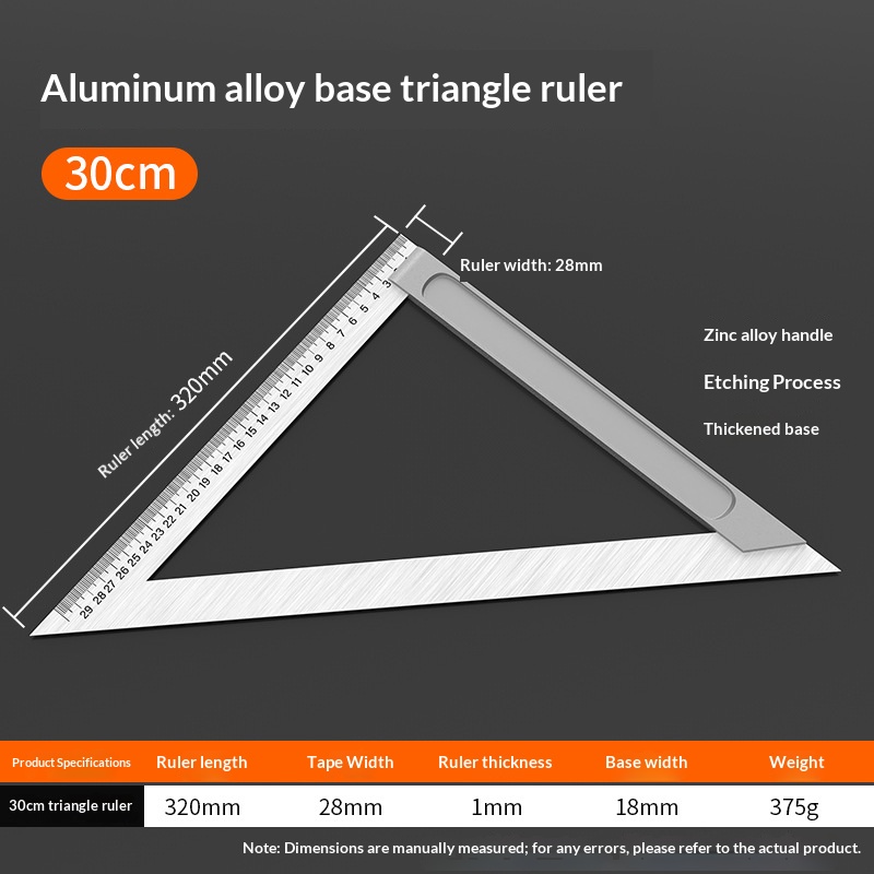 Righello triangolare con base in lega di alluminio-30 cm