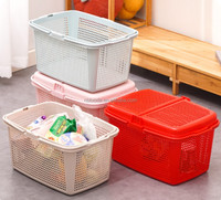 Panier à linge en plastique de qualité supérieure avec couvercle pour ranger vêtements, jouets, livres, puzzles, blocs de construction et plus encore
