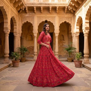 TENNECY - Lehenga Étnica para Mujer con Estampado Floral, Largo hasta el Tobillo, para Bodas, Fiestas de Diwali, Reversible, Elástica y de Secado Rápido - Product Image 1