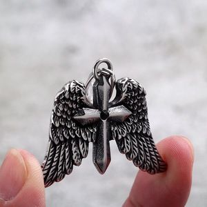 Stainless Steel <b>Cross</b> Wing Pendant Necklace Unisex Fashion Jewelry Gift for Men Women Geometric Design Asymmetry Style - Product Image 4