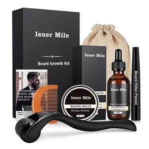 Grooming Set Men Men's Natura Beard Growth Grooming Kit Beard Oil Roller Box Set