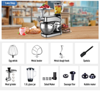 Batteur sur socle électrique commercial au design moderne avec moulin, mixeur et bol relevable multifonctionnel, outil de cuisine incluant un bol de mélange