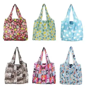 Custom Printing Logo Ripstop Washable 190T Polyester Grocery Folding Tote Bag Reusable Rpet Foldable Shopping Bag