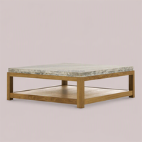 Table basse rectangulaire moderne de luxe en bois de chêne massif avec plateau en marbre, meubles de salon