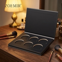 Palette d'ombres à paupières à 6 volets Palette d'ombres à paupières en carton Noir Magnétique Oem Blush Case avec miroir