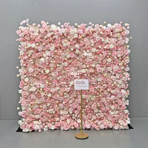 Beda Classic Pink Rose 5D Artificial Flower Wall Customize Silk Wedding Background Free Shipping For Party Decoration