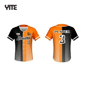 Nieuw Design Zwart Oranje Honkbalshirt Met Logo Borduurwerk Gestikt 100% Polyester Honkbaluniform