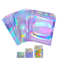 Sac holographique en aluminium Mylar, 20 pièces, Logo personnalisable, petits sacs alimentaires, personnalisés, anti-odeurs, refermable, sac en plastique