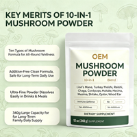 Poudre de champignons OEM 10 en 1 avec Crinière de lion, Reishi, Chaga, Cordyceps et Shiitake, Poids net 12 oz (340 g), Complément alimentaire