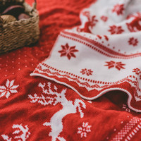 Couverture en tricot de Noël, couverture en tricot rouge avec rennes et flocons de neige, couverture de canapé-lit douce et légère pour la décoration de Noël à la maison