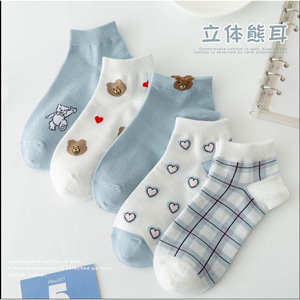 Women's Bear Ankle <b>Socks</b> White Blue Cartoon Pattern Breathable Sweat Absorbing Autumn Casual <b>Socks</b> - Product Image 2
