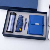Ensemble cadeau d'entreprise de luxe de marque VIP 4 en 1, promotion, journal en cuir, ensemble cadeau avec logo, tasse à vide, carnet avec parapluie