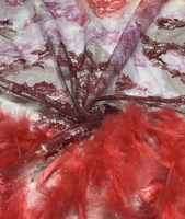 Tissu en dentelle à paillettes et plumes effet ombré, fait main, épais, brillant, pour robes de soirée de luxe et couture