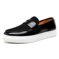 Mocassins Penny pour hommes en cuir microfibre, style mode rétro, à enfiler, chaussures de skate et baskets à talon plat