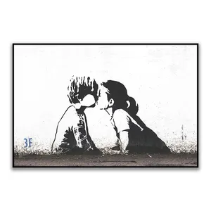 Crystal Porcelain painting Pop art Two lovely children are kissing Healing soul Banksy style Graffiti Wall Art for Home decor