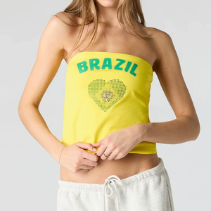 Haut bustier sexy jaune pour <span class=keywords><strong>femme</strong></span>, motif drapeau brésilien estampé à chaud, collection été 2026, vente en gros INS - Product Image 1