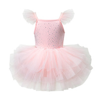 Nouvelle arrivée, robe de tutu de danse pour filles avec manches bouffantes brillantes, vêtements d'entraînement de danse
