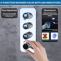 Système de douche rectangulaire Homedec à 4 poignées avec double pomme de douche, pomme de douche pluie LED 26"x16" et pomme de douche latérale 6" avec icônes lumineuses, 3 voies