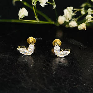 14K Solid Gold Leaf Stud <b>Earrings</b> with Marquise Cut Natural Diamond Rose Gold/White Gold Options Christian Gift - Product Image 2