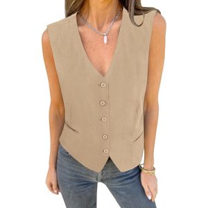 2025 femmes léger bouton sans manches Blazer mode lin habillé décontracté gilet avec doublé haut de travail pour la saison de printemps - Product Image 3