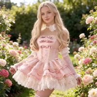 Robe Lolita JSK style princesse douce, rose vert sauge, courte, à volants superposés