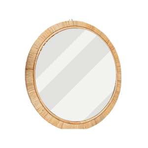 Este espejo redondo decorativo de pared, hecho a mano, de estilo bohemio, con un marco de ratán natural texturizado, aporta un encanto cálido y rústico a cualquier habitación. - Product Image 2