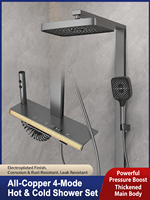 Ensemble de douche thermostatique à affichage numérique, en aluminium, avec touches piano, gris anthracite, système de pluie, étagère de rangement, pour salle de bain de luxe, hôtel, extérieur