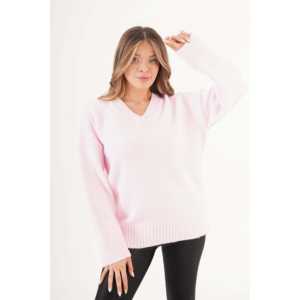 Women's V-Neck <b>Pink</b> Sweater Thick Ribbed <b>Fluffy</b> Vintage Style Print Casual <b>Top</b> Short Length XS Size for Summer Autumn Wholesale - Product Image 3
