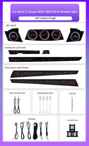 Kit LED d'éclairage intérieur SJC pour <span class=keywords><strong>Mercedes</strong></span>-Benz Classe E W207 Coupé/CGI Cabriolet 2009-2016, éclairage d'ambiance 64 couleurs pour grille d'aération type turbine - Product Image 6