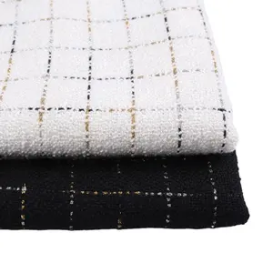 Eleganter Polyester Metallic Glitter Italienischer Woll karierter Tweed-Stoff für Anzug mantel