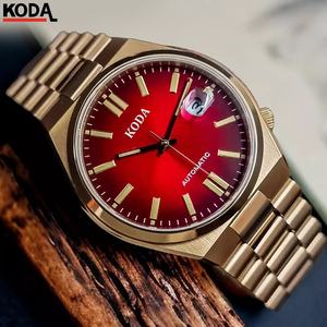 Đồng hồ đeo tay nam sang trọng bằng thép không gỉ, máy cơ tự động, mặt đỏ, mặt số vàng, phong cách doanh nhân, dây đeo 24mm, thời trang - Product Image 1