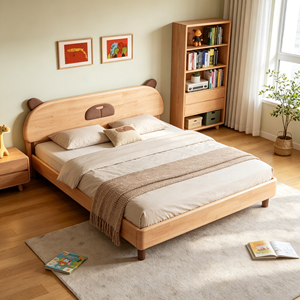 Minimalist Birch Wood Queen Bed <b>Frame</b> with Storage Drawers and Plywood Panel Design - Product Image 1
