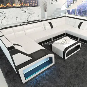 Licht Luxe Leisure Eenvoudige Moderne Lederen Art Sofa Combinatie Grootte Appartement U-Vormige Woonkamer Lederen Meubels