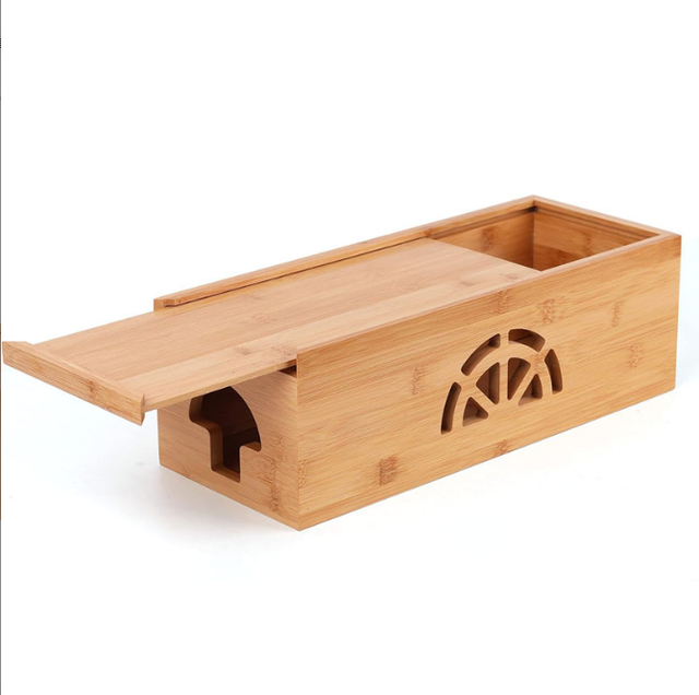 Custom Wooden Large Cable Management Box Bamboo Cable Organizer Box with Lid for Cords Power Strips Surge Protectors Hide Wires
