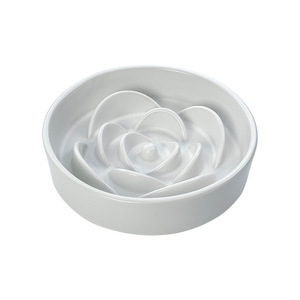 Ceramic <b>Slow</b> <b>Feeder</b> Bowl with Floral Rose Design for <b>Dogs</b> Indoor Use Food Grade Material Rounded Shape White Color - Product Image 1